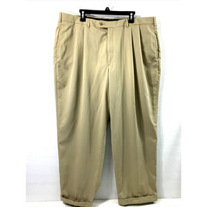 Savane Khaki Pants Mens 42 x 29 Tan Dress Slacks Pleated Front Cuffs